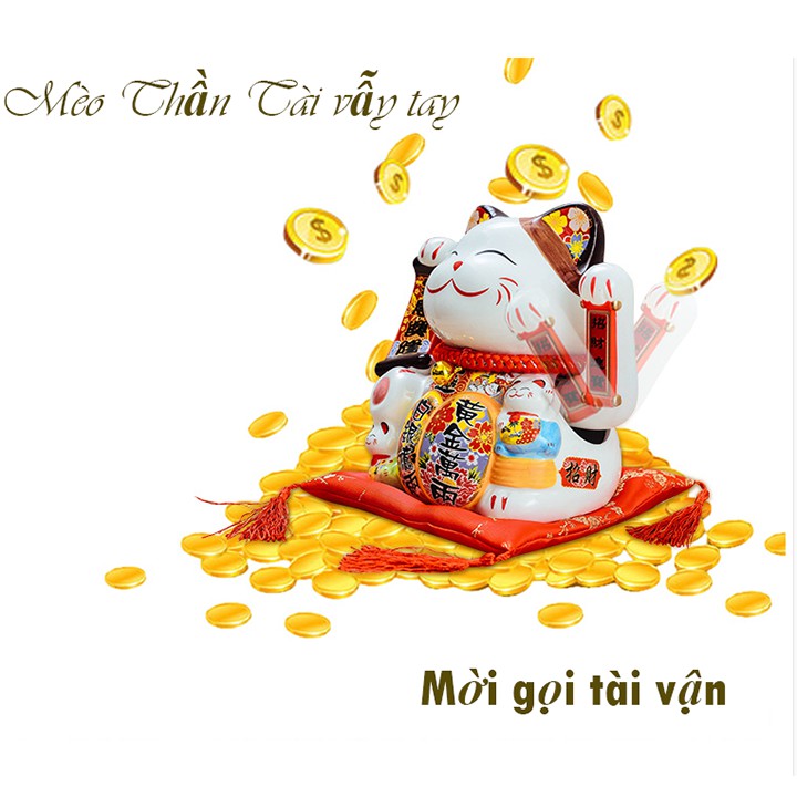 Mèo thần tài vẫy tay- hoa khai phú quý đường nét tinh xảo men sứ sáng bóng br00888