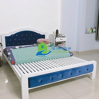 Giường sắt hộp cao cấp màu trắng xanh kích thước từ (1m4x2m, 1m6x2m,1m8x2m) chất liệu sơn tĩnh điện giá xưởng