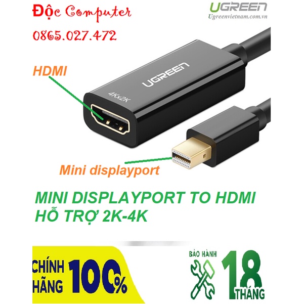 Cáp chuyển Mini Displayport to HDMI hỗ trợ 4Kx2K chính hãng Ugreen 40360 cao cấp