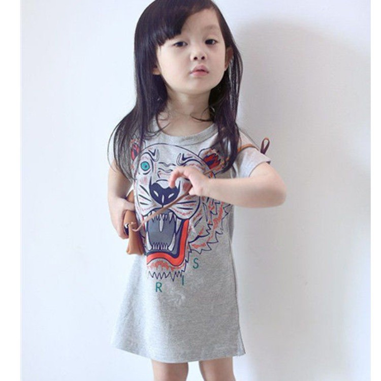 Đầm thun ngắn tay họa tiết hoạt hình đáng yêu dành cho bé gái