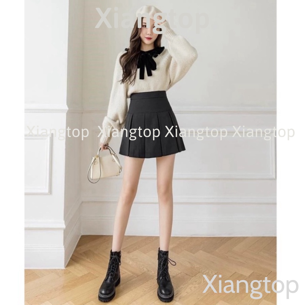 Chân váy xếp ly ngắn bản to màu xám bigsize phong cách Hàn Quốc kaca aosomicongsothietke