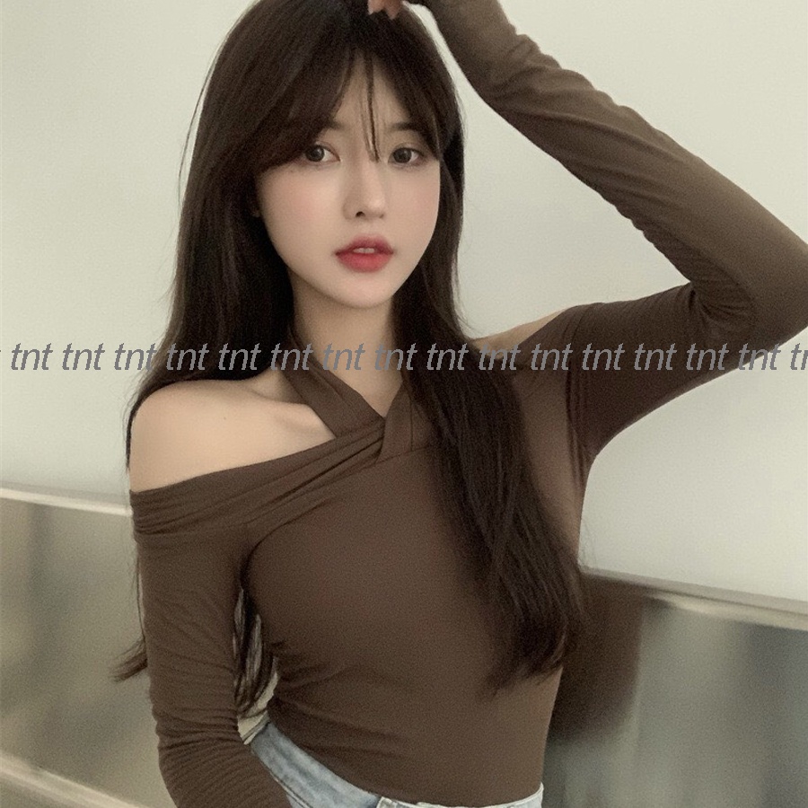 Áo len nữ trễ vai TNT kiểu hở vai hàn quốc, áo len tăm khoét vai cao cấp mỏng dài tay thiết kế