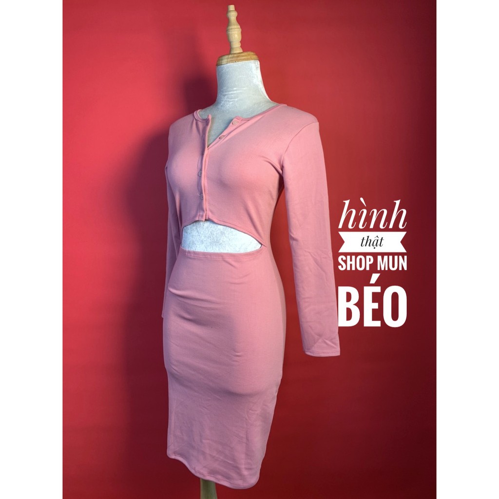 [MẪU MỚI] Đầm Body Tay Dài Khoét Eo Cúc Ngực Cài Thích Hợp Mặc Đi Tiệc Đi Làm Đi Chơi | BigBuy360 - bigbuy360.vn