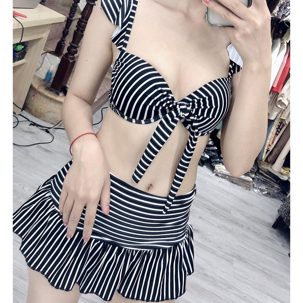 BIkini 2 mảnh kẻ ngang, bộ bơi rời tắm biển cho nữ có gọng  Bikini191
