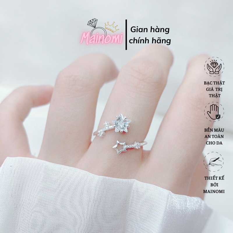 Nhẫn nữ bạc ta dáng hở ngôi sao đá mix xinh xắn Mainomi Shop Bạc Xinh
