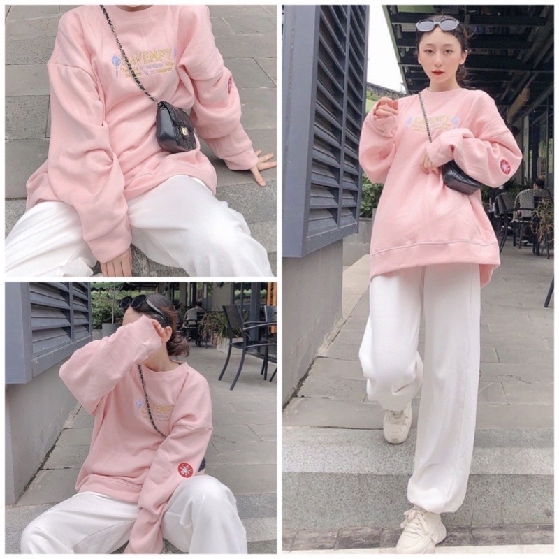 [SẴN] Set Bộ Áo Sweater Kèm Quần Bom Siêu Hot❤️ Áo Nỉ Ngoại Tay Phồng Thêu CAVEMPT From Rộng Ulzzang Unisex