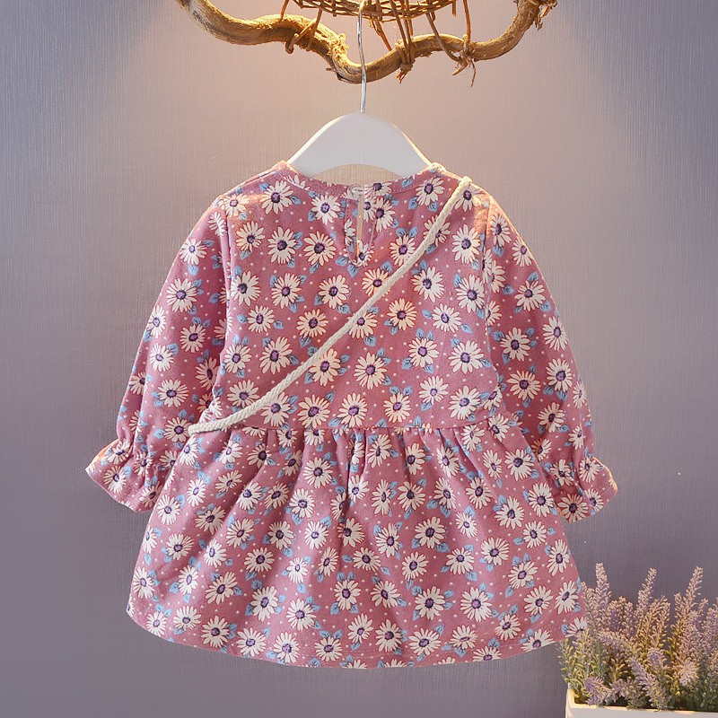 Đầm Công Chúa Dài Tay In Hoa Thời Trang Cho Bé Gái