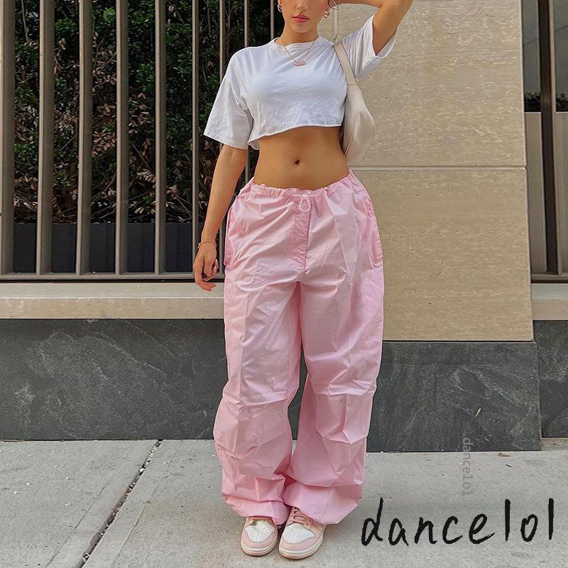 Quần Ống Rộng Lưng Thấp Màu Sắc Đơn Giản Cho Nữ Khiêu Vũ1O1-2000s y2k
