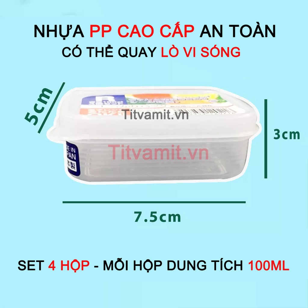 Bộ 4 hộp trữ đông đồ ăn dặm NHẬT BẢN, Set 4 hộp đựng thức ăn dặm cho bé dung tích 100ml một hộp