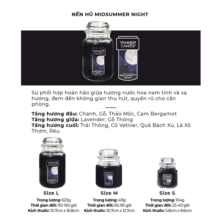Nến hũ Yankee Candle size M - Midsummer's Night (411g)