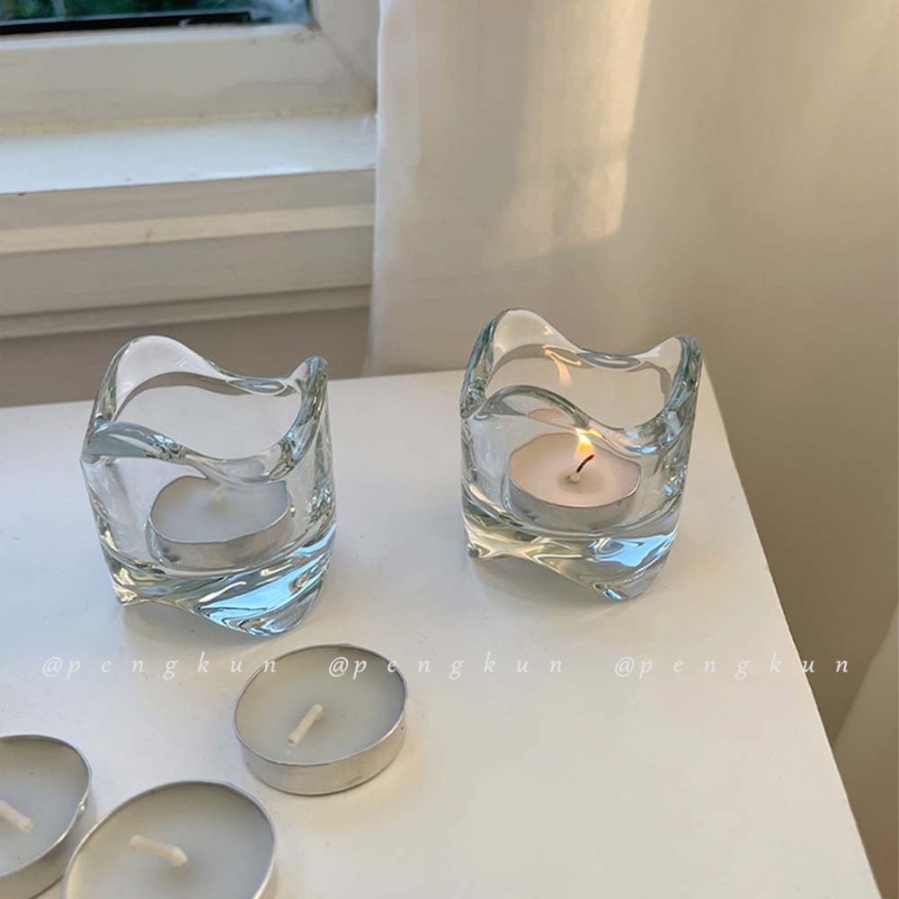 Giá Đỡ Cốc/Nến Bằng Kính Viền Cong Kiểu Bắc Âu Đơn Giản Lãng Mạn Để Bàn Trang Trí