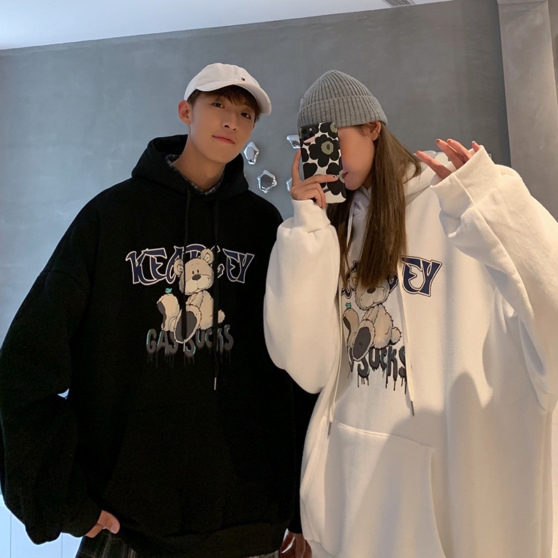 Áo hoodie tay dài in hình gấu thời trang thu đông