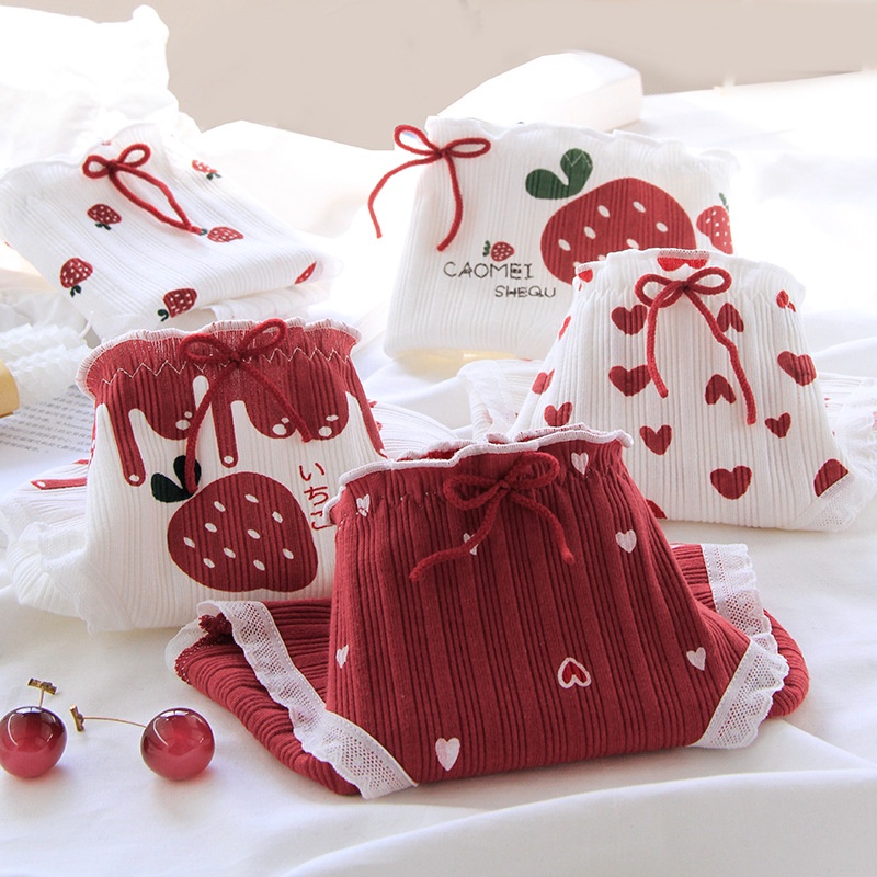Combo 5 Quần Lót Nữ Cotton Cute Dễ Thương Hình Dâu đỏ ngọt ngào