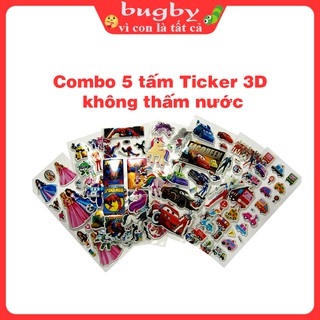 Combo 5 tấm Sticker dán hoạt hình 3D nổi không thấm nước