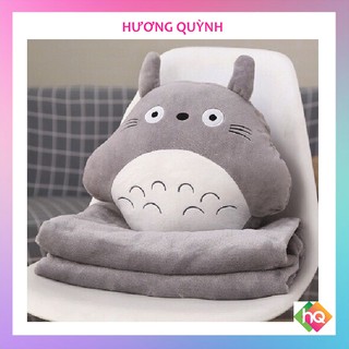 (HQ)Bộ Chăn Gối Gấu Bông Totoro tròn. Chăn gối văn phòng 3in1