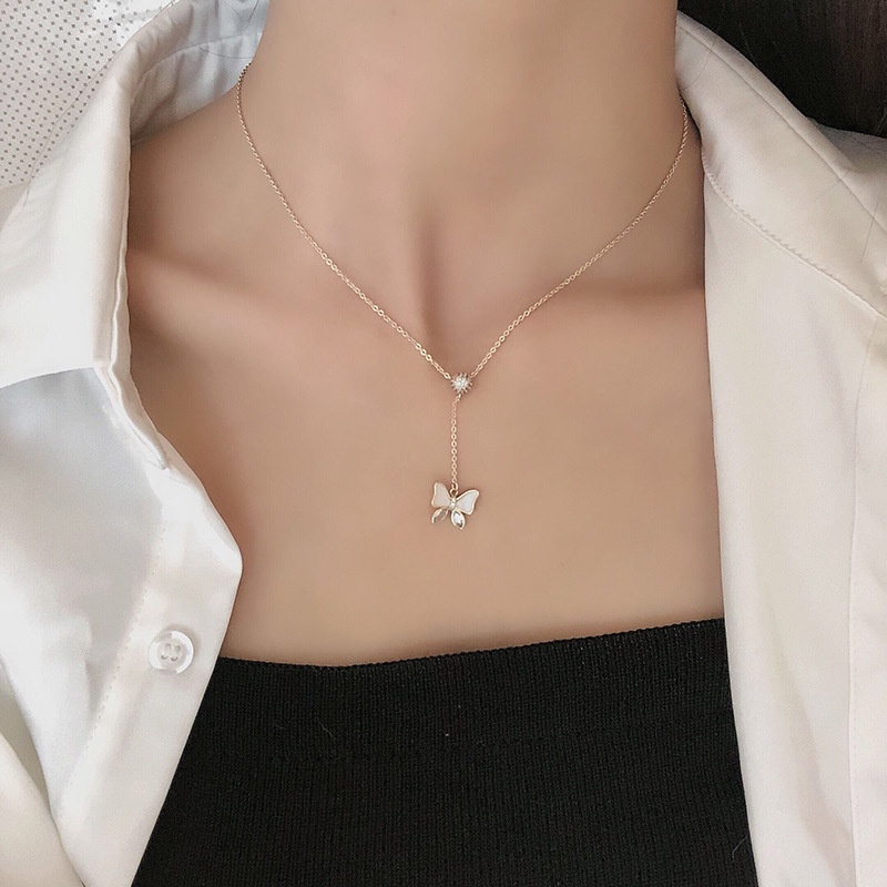Vòng cổ nữ MANYUE bạc 925 phối mặt hình bướm xinh xắn duyên dáng thời trang