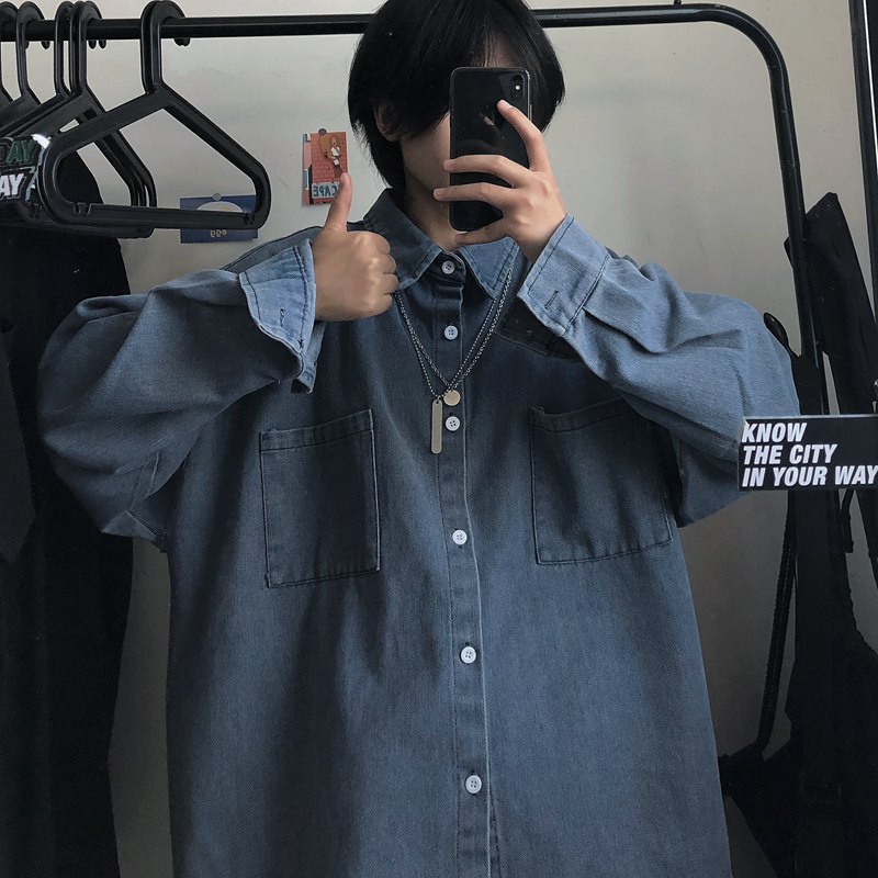 Áo Khoác Denim Tay Dài Thời Trang Cá Tính 2218058 Áo Sơ Mi Denim Dày Dặn Màu Sắc Đơn Giản Thời Trang Thu Đông Cho Nam Nữ