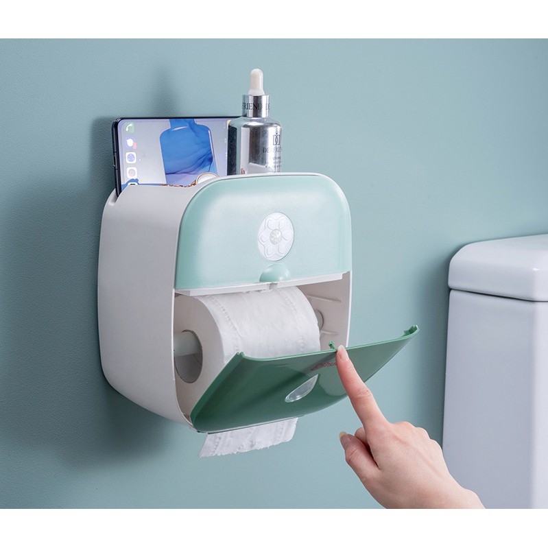 KHAY ĐỰNG GIẤY VỆ SINH 2 NGĂN DÁN TƯỜNG CHỐNG NƯỚC CHO NHÀ TẮM