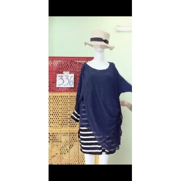 Đầm thun kẻ sọc phối voan xanh. S336