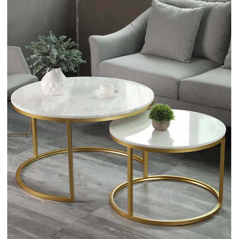 Bàn trà sofa FUNHOUSE phòng khách mặt đá cẩm thạch chân hình C cao cấp