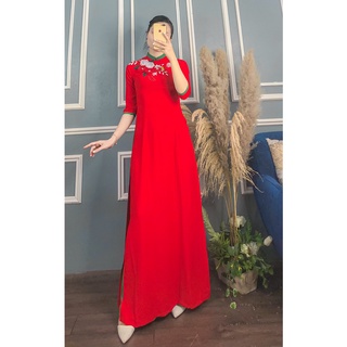 ÁO DÀI LỤA MỸ ĐÍNH HOA KÈM QUẦN
