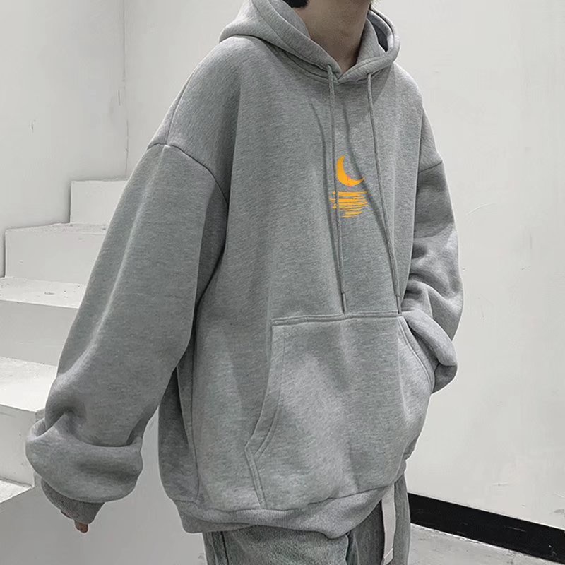 Áo Khoác Thể Thao Cotton Dày Dặn Dáng Rộng In Hình Mặt Trăng / Biển Thời Trang Cho Nam Size M-8XL