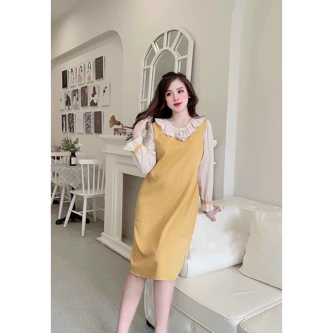 Váy bầu thời trang thiết kế đẹp giá rẻ chất NHUNG TĂM ấm áp CÓ HOA NGỰC XINH phù hợp công sở V46