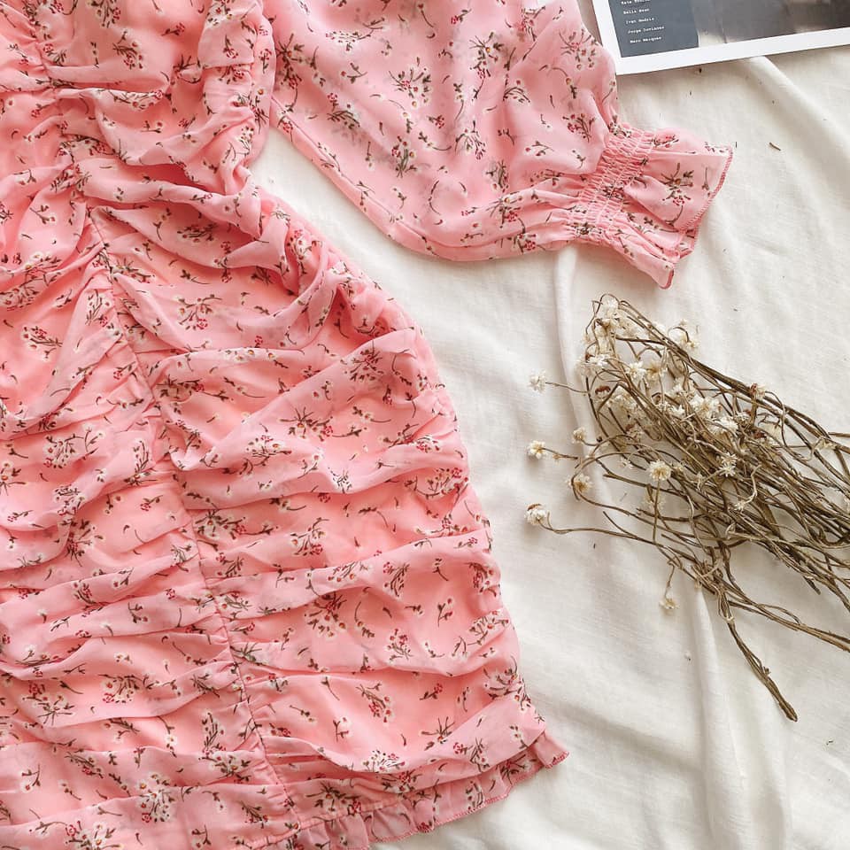 Váy Đầm Body Nhún Sườn Chất Voan 2 Lớp Họa Tiết Hoa Siêu Đẹp Với Tông Hồng Tôn Dáng Cực Xinh. | BigBuy360 - bigbuy360.vn