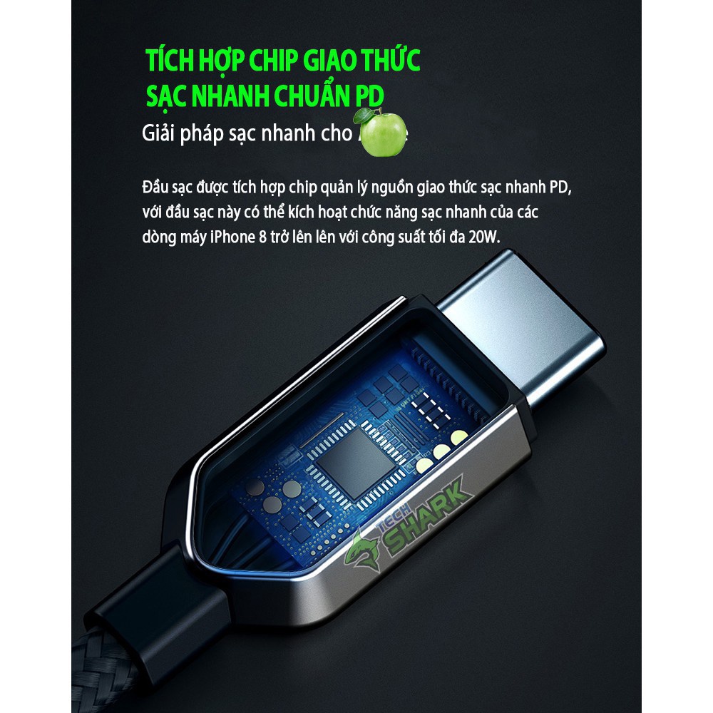Cáp sạc nhanh truyền dữ liệu vuông góc Black Shark USB-to- chuẩn táo