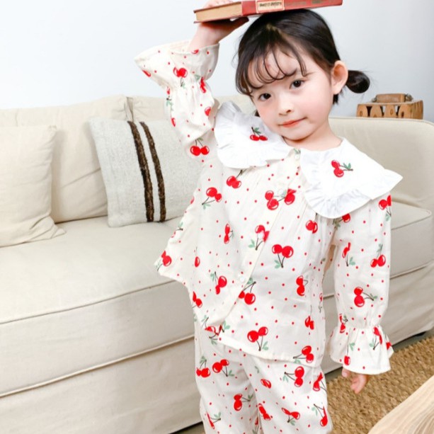 Bộ pizama dài tay cho bé gái | Họa tiết cherry | Mềm mịn | 9-23kg |