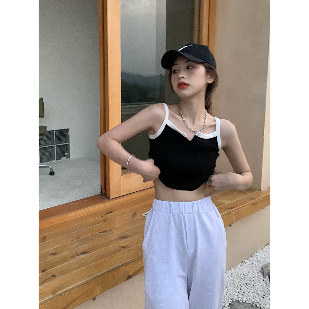 Áo croptop XIAOZHAINV dệt kim không tay thời trang mùa hè Hàn Quốc 4 màu tùy chọn dành cho nữ