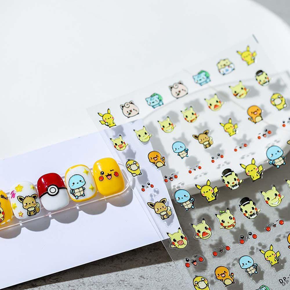 Lilyes Miếng Dán Trang Trí Móng Tay Nghệ Thuật Dập Nổi Hình Pikachu Hoạt Hình Nhật Bản DIY 5D
