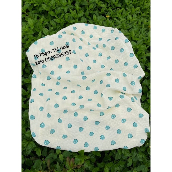 vải xô muslin 2 lớp cao cấp loại 1 hình con gà xanh may quần áo,khăn tắm cho bé