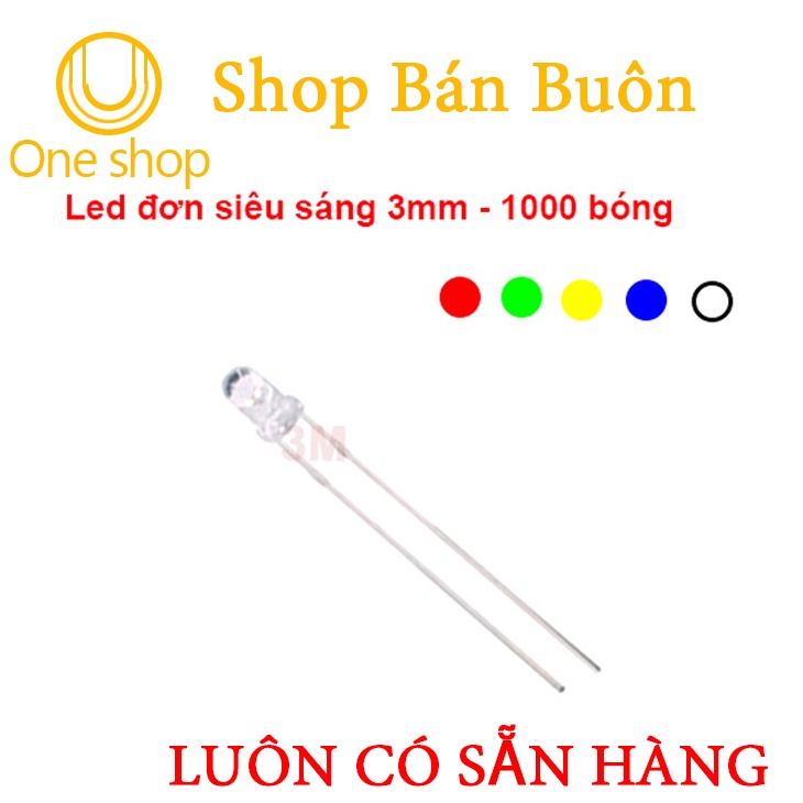 Led Đơn Siêu Sáng 3mm Gói 1000 Bóng - Chân Dài (Ánh Sáng Tinh Khôi)