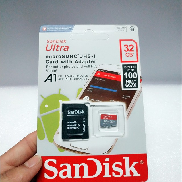 Bảo hành 5 năm - Thẻ nhớ microSDHC SanDisk Ultra A1 32GB upto 98MB/s kèm Adapter