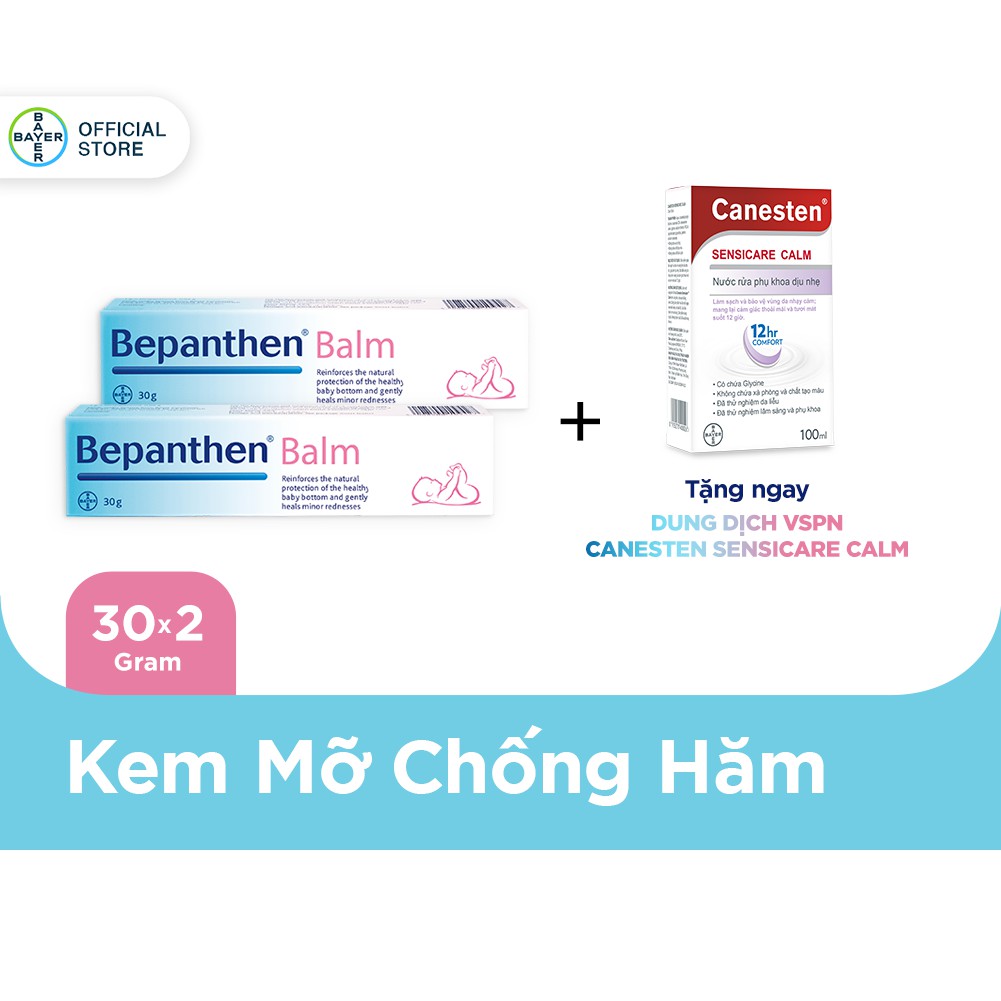 [Mã FMCGMALL - 8% đơn 250K] Bộ 2 tuýp kem chống hăm Bepanthen Balm 30g/tuýp + Dung dịch vệ sinh phụ nữ Canesten 100ml