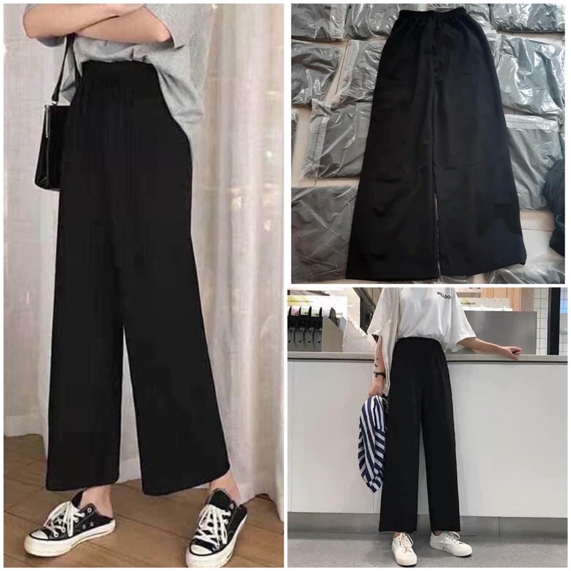 Quần vải trơn ống rộng Unisex cạp chun (hàng sẵn)