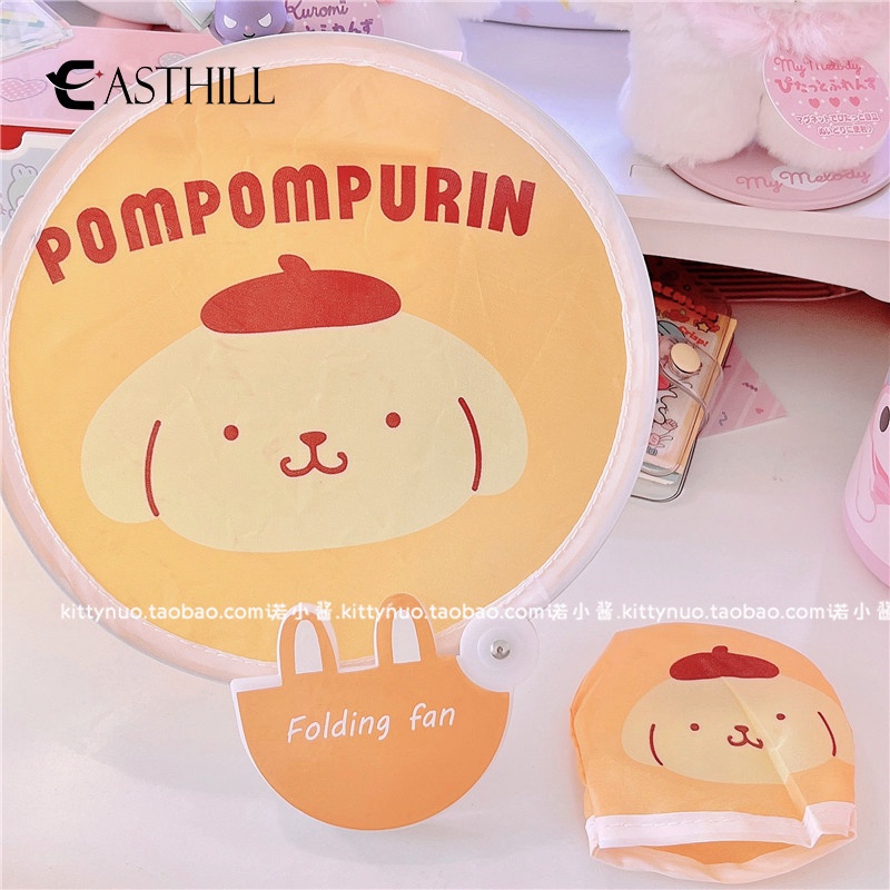 Quạt Bỏ Túi Hình Tròn In Hình Cinnamoroll Melody Kuromi Đáng Yêu