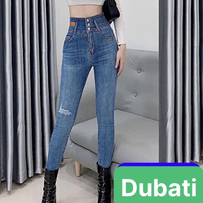 QUẦN JEAN NỮ CHÁT BÒ XANH, LƯNG CAO 3 CÚC SIÊU CO GIÃN-DB 0838- DUBATI FASHION