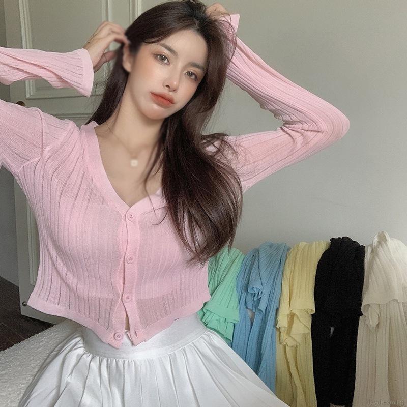 Áo Cardigan Dệt Kim Xuân Hè Tay Dài Dáng Rộng Thoải Mái Thời Trang