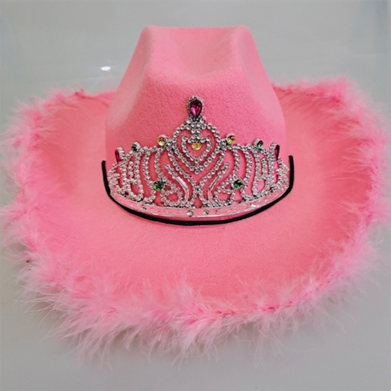 Mũ Cao Bồi Vương Miện Đính Kim Sa Viền Lông Vũ Kiểu Cao Bồi Cho Người Lớn Và Trẻ Em