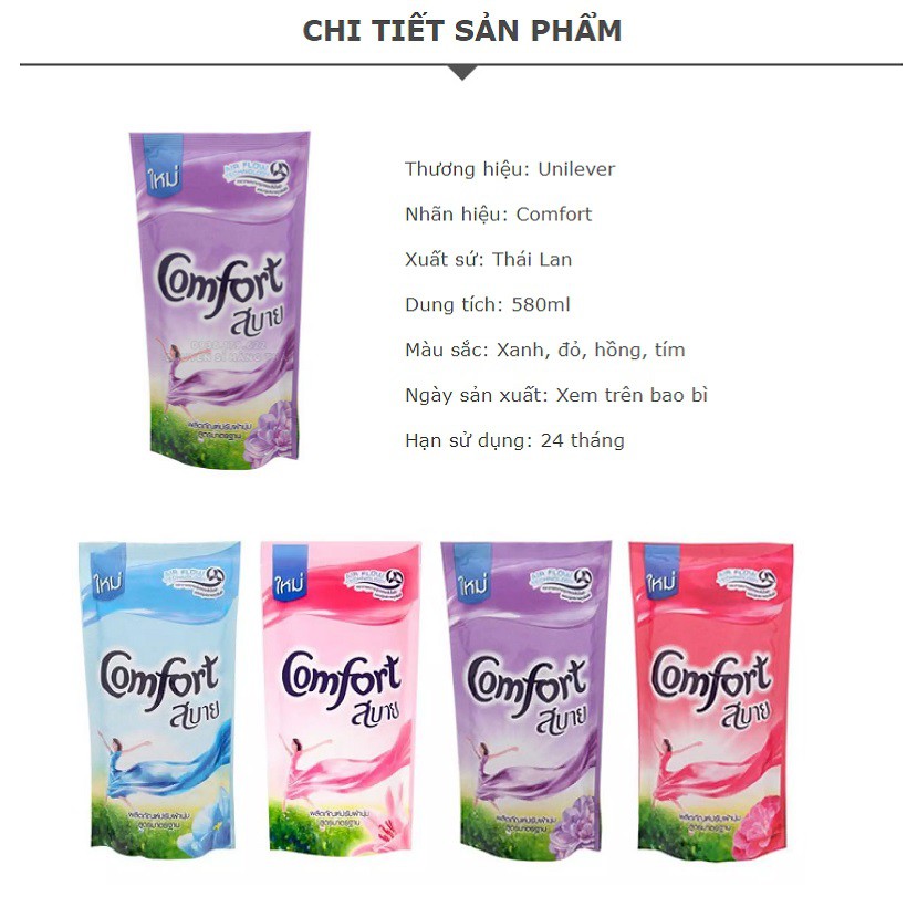 Nước xả làm mềm vải Thái Lan Comfort 580ml (4 Hương tùy chọn)