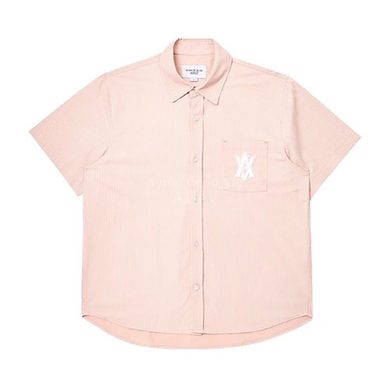 SET ADLV A LOGO EMBLEM PATCH STRIPE SHORT SLEEVE SHIRT PINK