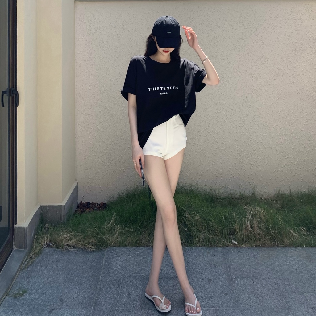 Áo Thun Tay Ngắn Dáng Rộng In Chữ Thời Trang Hàn Quốc