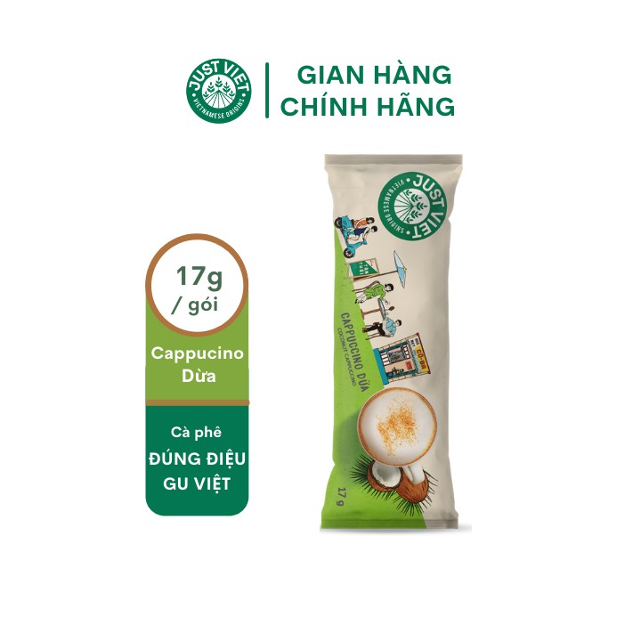 Cà Phê Cappuccino Dừa Just Viet - Đúng Điệu Gu Việt - Sánh Đậm Tự Nhiên - 17g