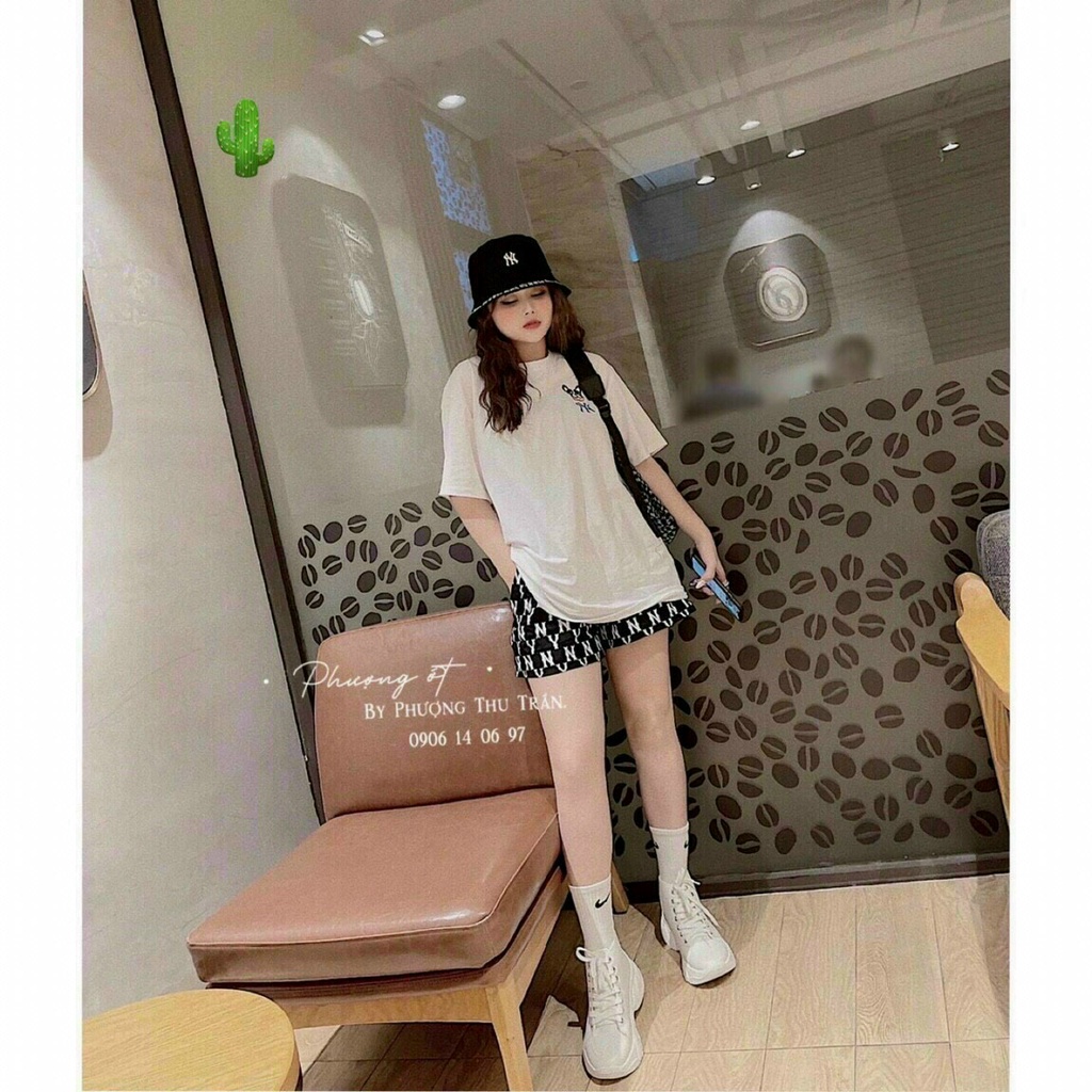 SET BỘ ĐỒ NỮ ÁO THUN QUẦN SHORT HOẠ TIẾT LOGO NY HÌNH CHÚ CHÓ NĂNG ĐỘNG