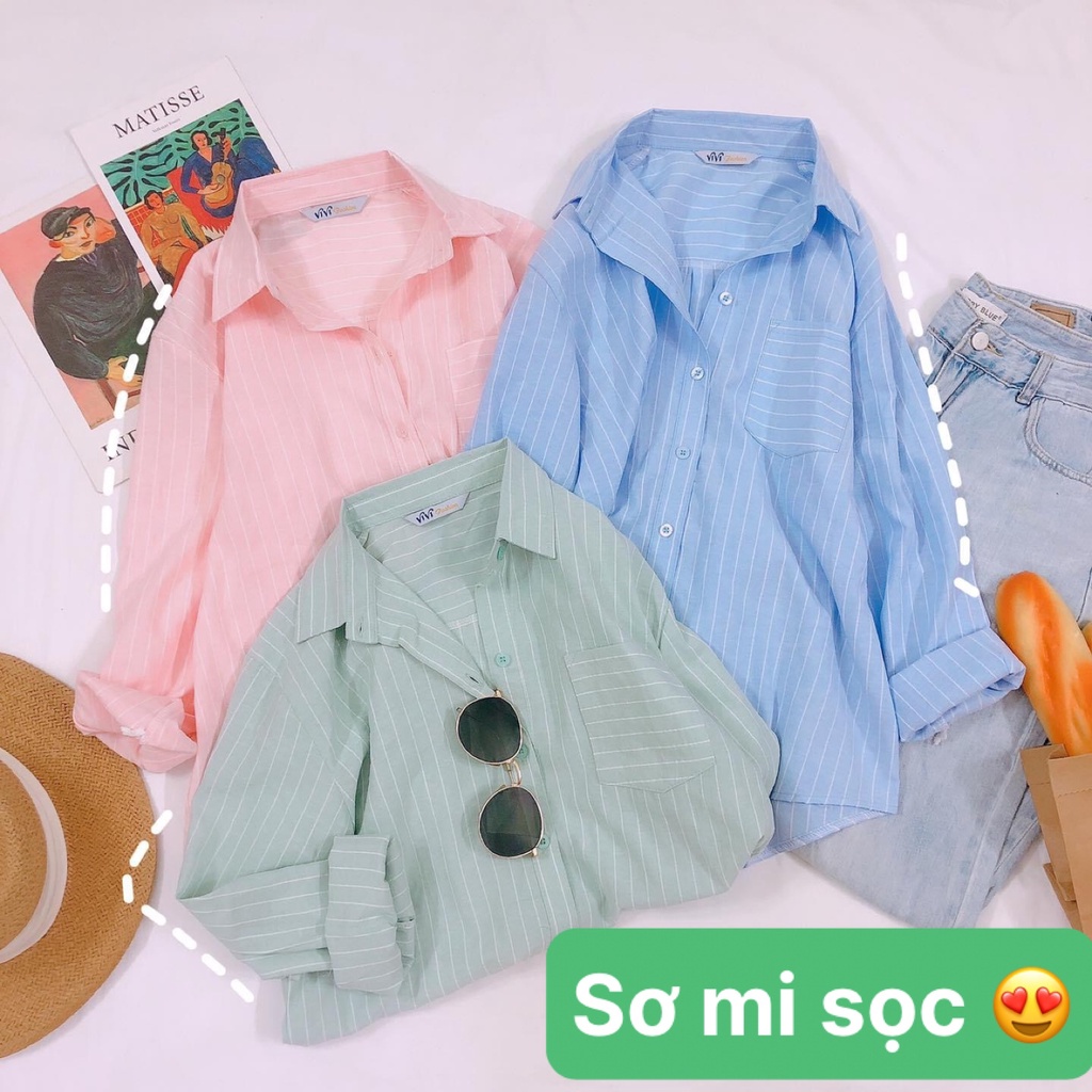 [Tặng Quà] Áo Sơmi Kiểu, Kẻ Sọc, Chất Xô Nhẹ Không Nhăn, Phù Hợp Đi Chơi, Đi Dạo