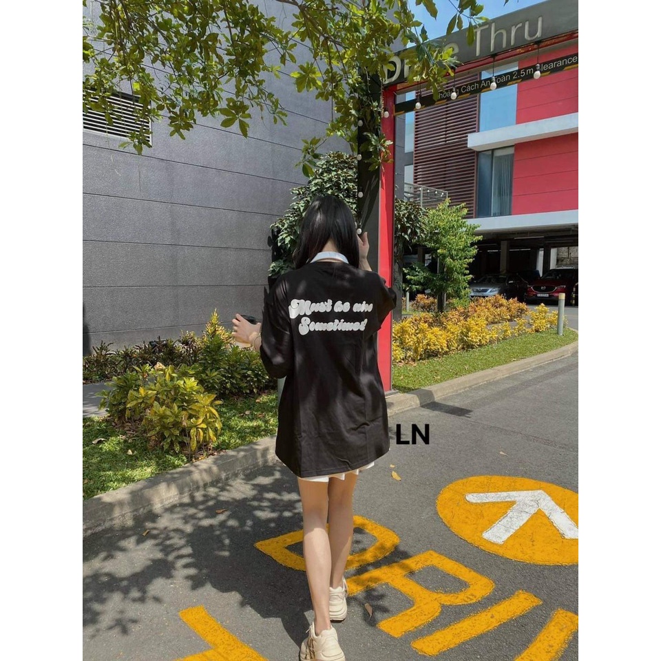 [HÀNG ĐẸP ƯU ĐÃI LỚN] Áo phông cổ tròn form thụng in chữ Somtimes màu trắng sang trọng và phong cách (35P6-LN)