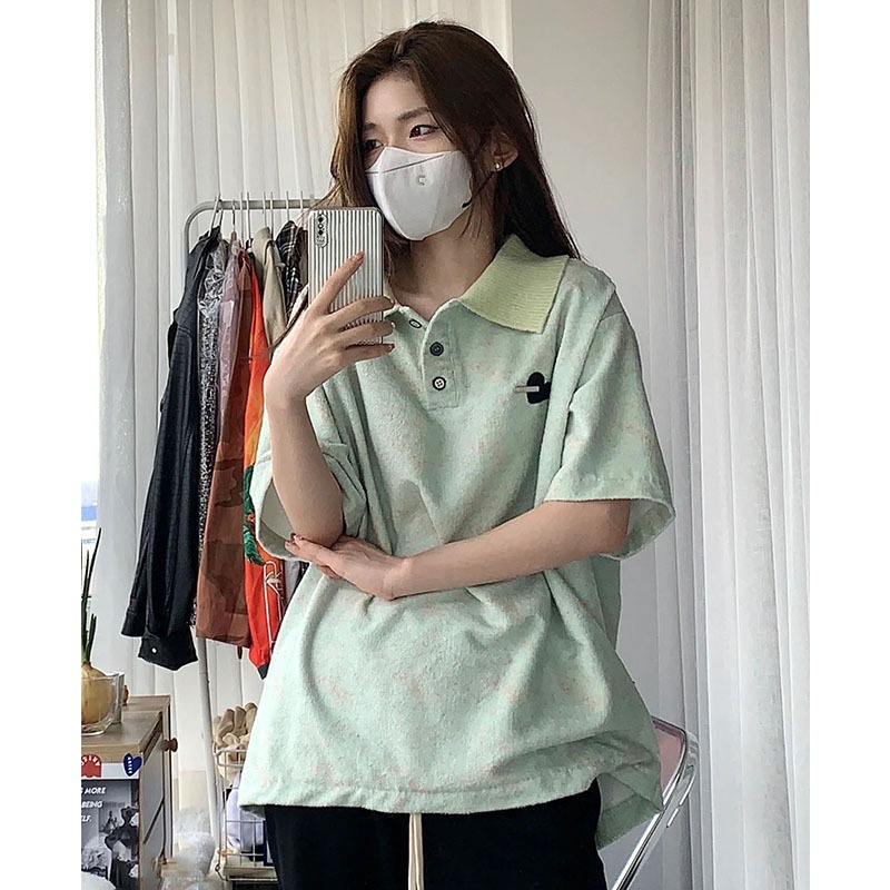 Áo Thun Dệt Kim Tay Ngắn Cổ Polo Màu Trơn Thời Trang Dành Cho Nữ