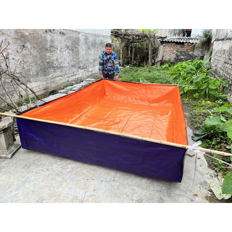 BỂ Bạt NUÔI CÁ, ỐC, LƯƠN , hồ bơi trẻ em loại Pvc Xanh cam - đã gia công
